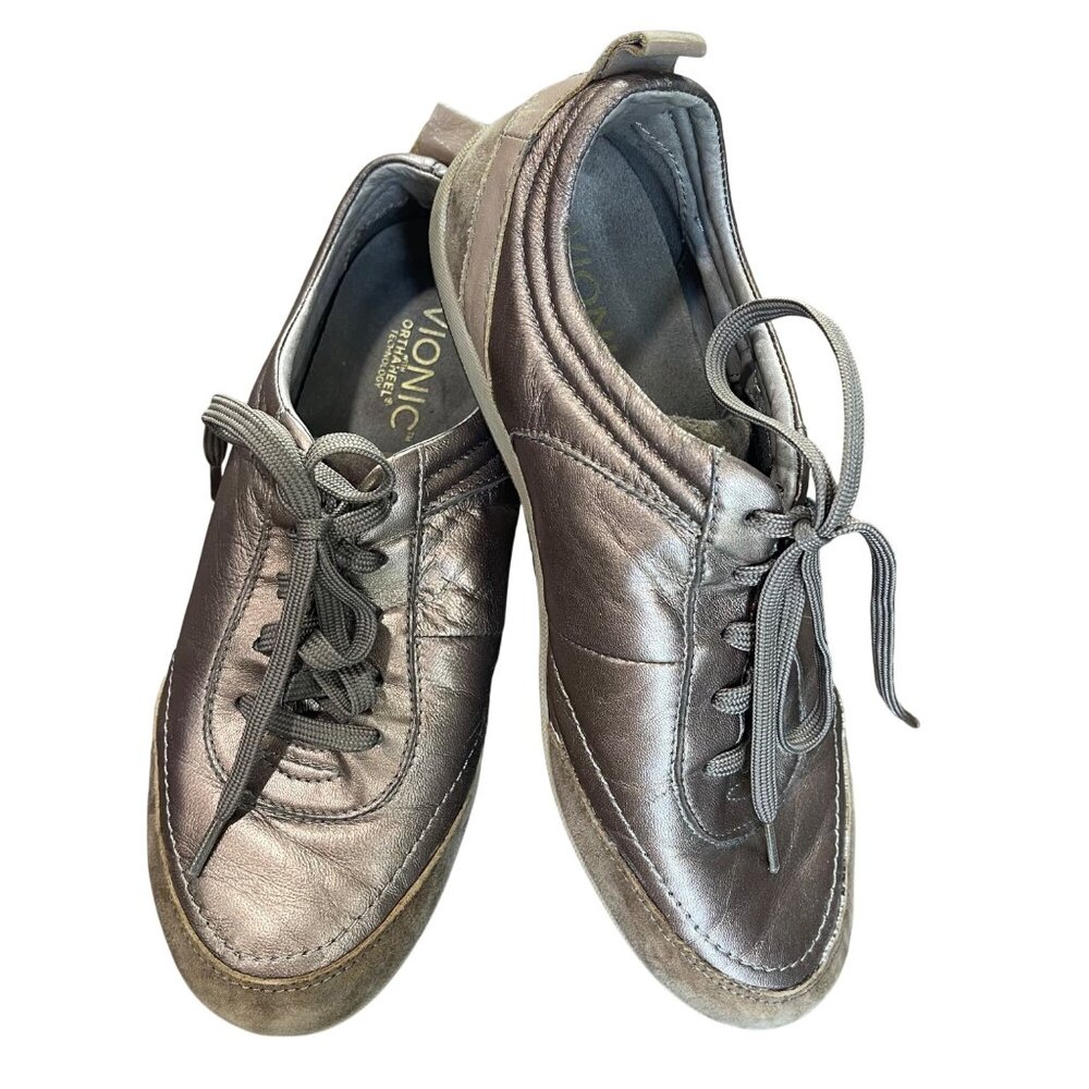 Vionic Willa Leather Sneakers Womens Size 6 Bronze Metallic Lace Up Comfort Shoe